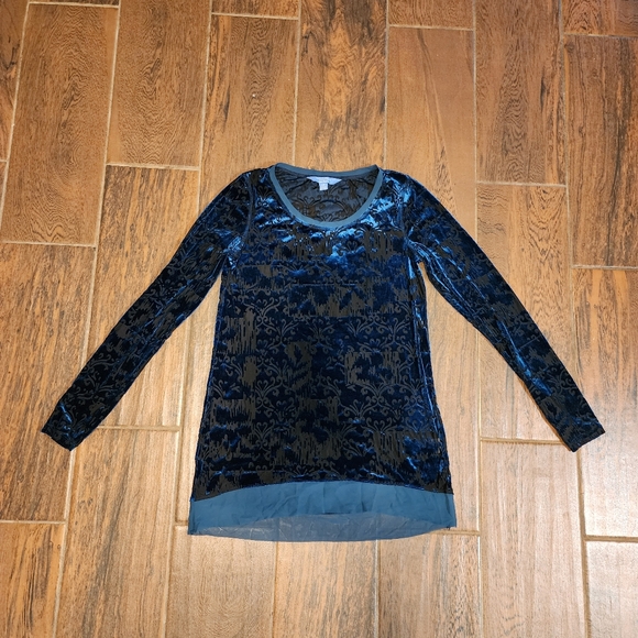 Simply Vera XS burnout semi sheer teal blue velvet long sleeve Top - Picture 6 of 12
